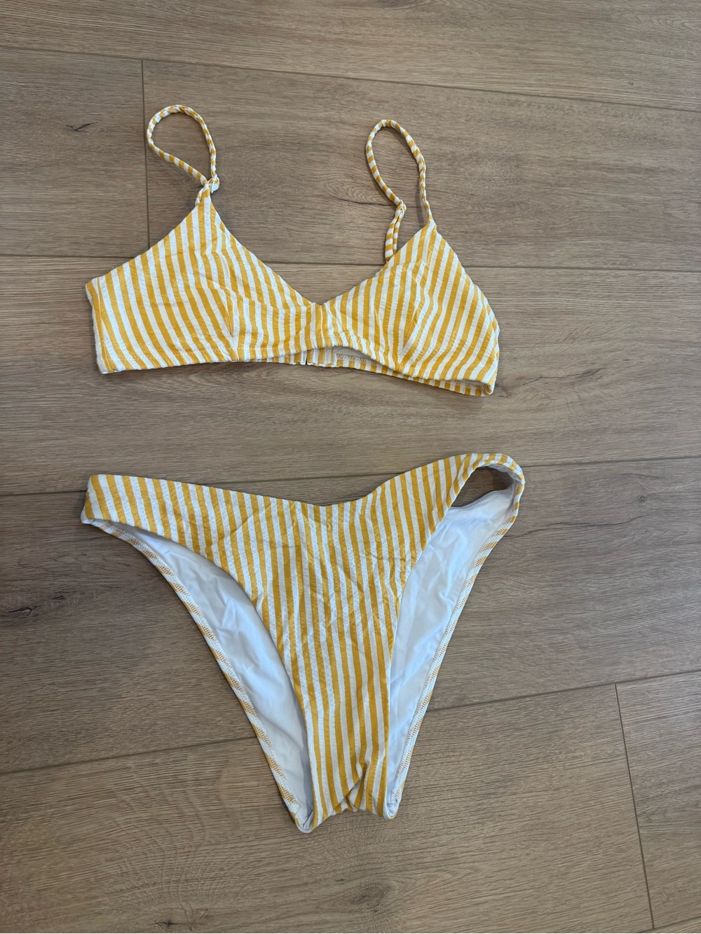 Lululemon Yellow and White Striped Bikini Set